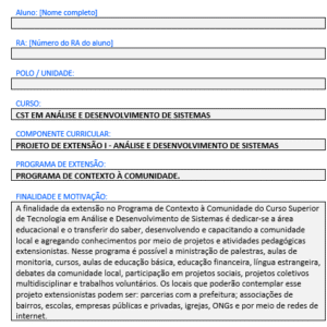 PROJETO DE EXTENSÃO 1  - Análise e Desenvolvimento de Sistemas